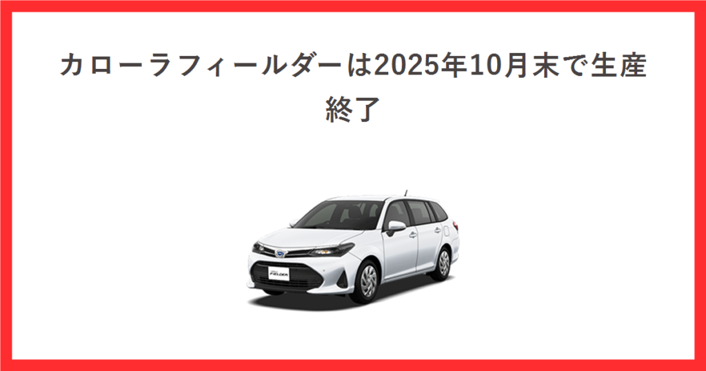 トヨタ公式サイトのカローラフィールダーの車両画像に、生産終了を伝える記事タイトルを添えたアイキャッチ